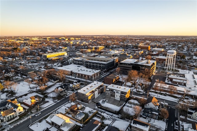 view of aerial view at dusk