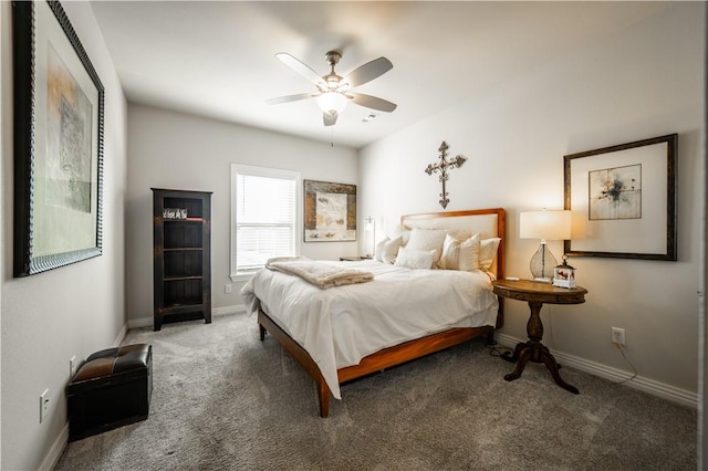 bedroom featuring ceiling fan and carpet floors