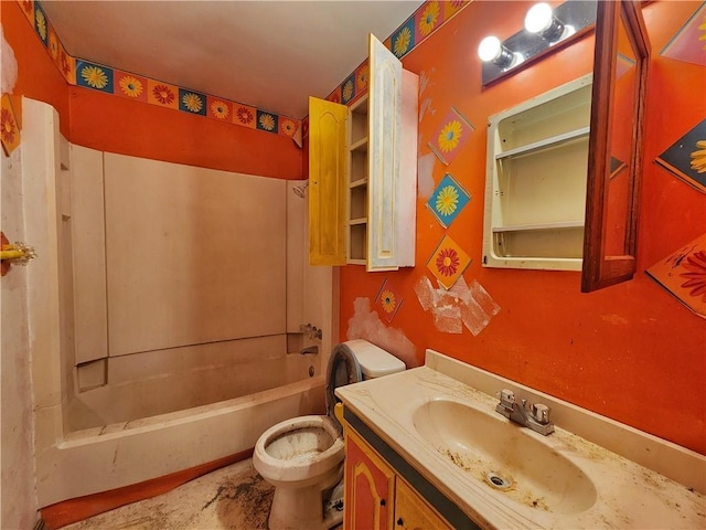 full bathroom with shower / bathing tub combination, toilet, and vanity