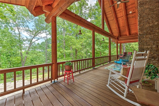 wooden deck with ceiling fan