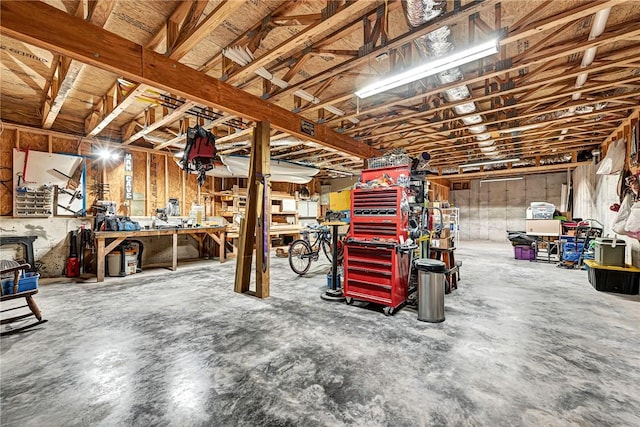 garage featuring a workshop area