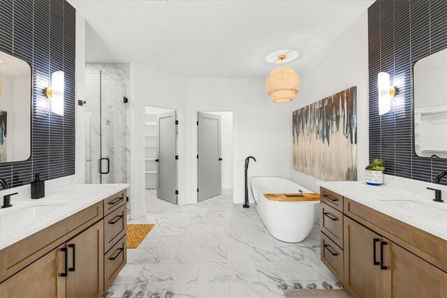9188 Park Rd, Rogers, AR 72756 - bathroom with a sink, a soaking tub, a stall shower, and marble finish floor