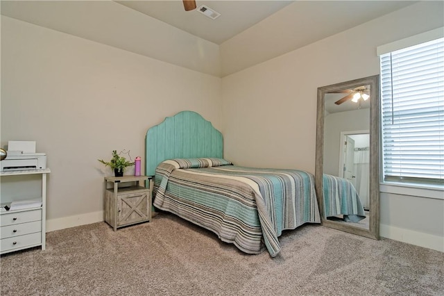 bedroom featuring ceiling fan and carpet flooring