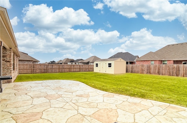 view of patio with a shed