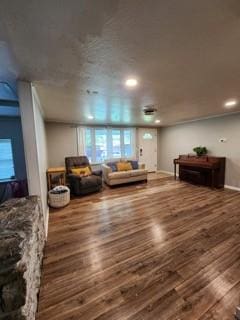 living room with dark wood-type flooring