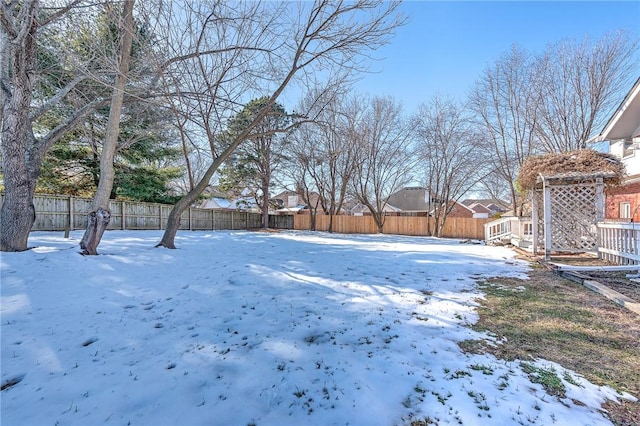 view of yard covered in snow