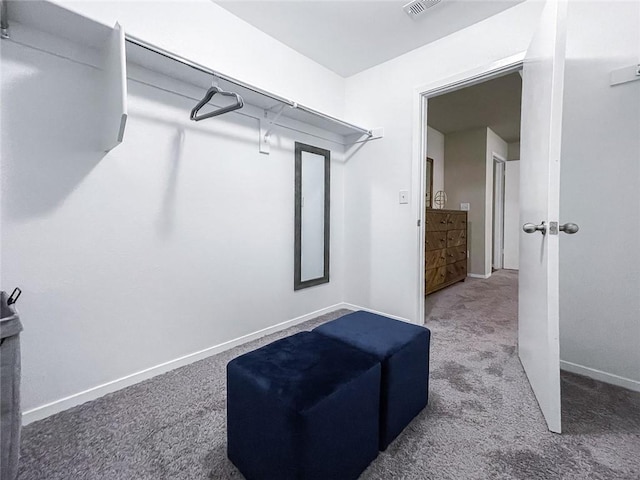 walk in closet featuring carpet flooring