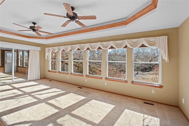 unfurnished sunroom with a raised ceiling