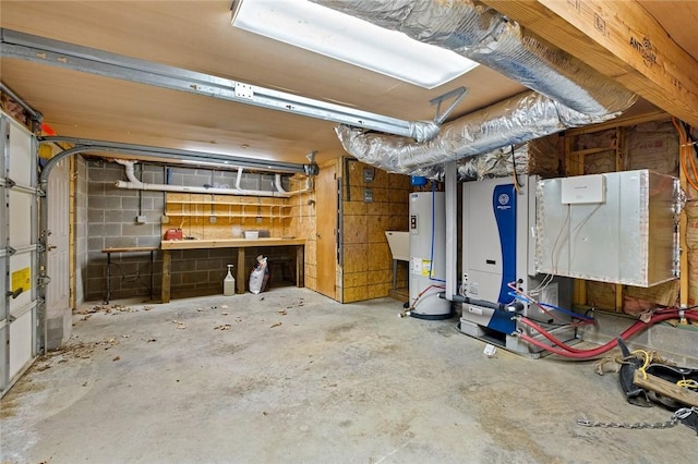 basement featuring electric water heater