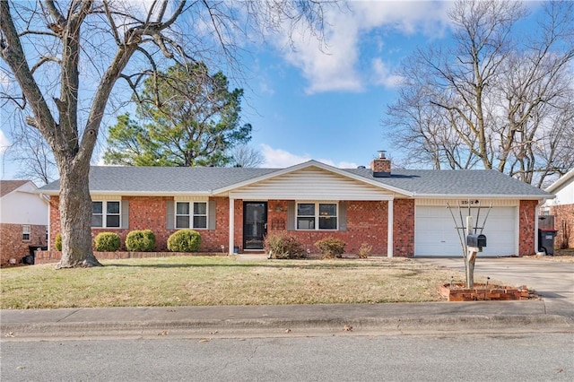 single story home with a garage and a front yard