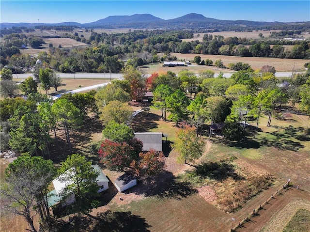 aerial view featuring a mountain view and a rural view