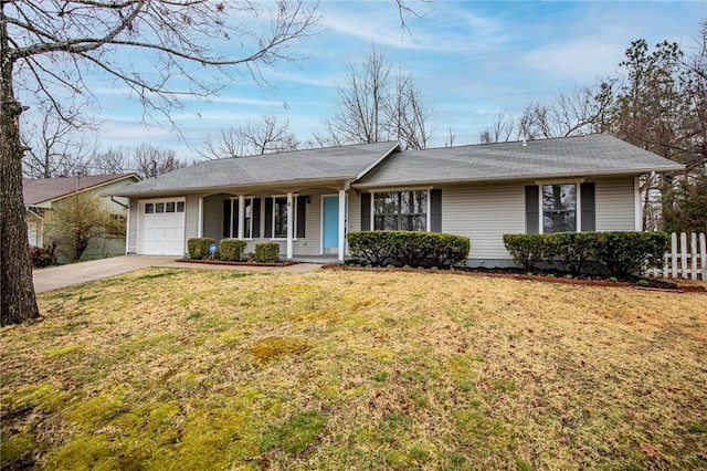 single story home with a garage and a front yard