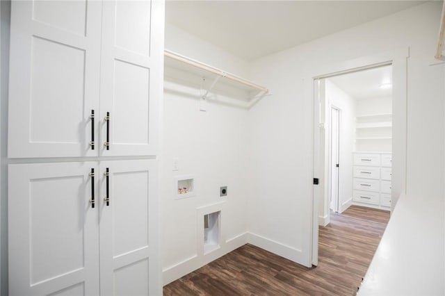 laundry area with dark hardwood / wood-style floors, hookup for a washing machine, and electric dryer hookup