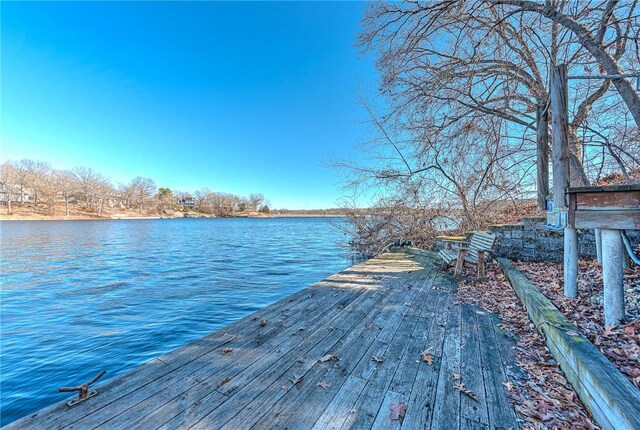 dock area with a water view