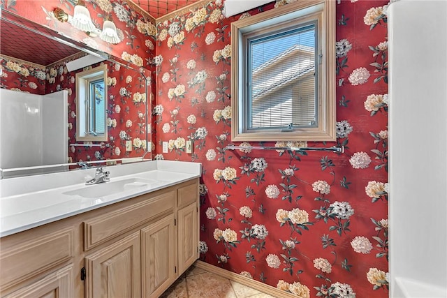 9 Marykirk Ln, Bella Vista, AR 72715 - bathroom featuring wallpapered walls, tile patterned floors, vanity, and baseboards
