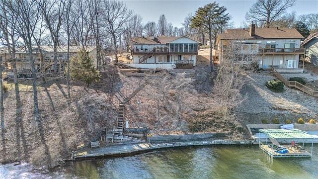 exterior space with a water view