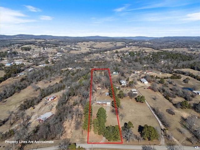 birds eye view of property featuring a mountain view