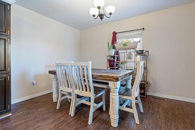 dining room with an inviting chandelier and dark hardwood / wood-style floors