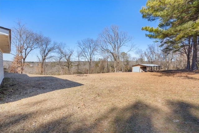 view of yard featuring a garage and an outdoor structure