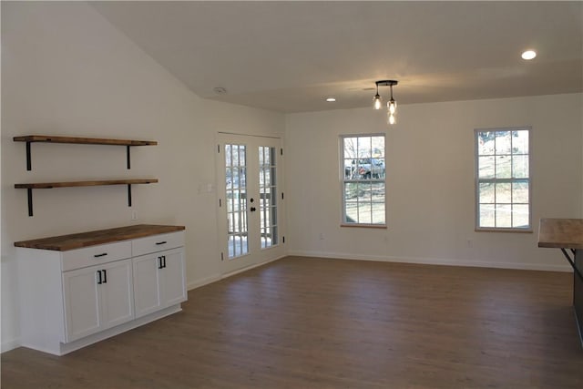 interior space with dark wood-type flooring