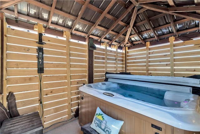 view of patio / terrace featuring a hot tub