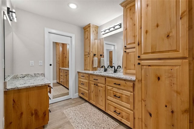 bathroom with hardwood / wood-style flooring and vanity