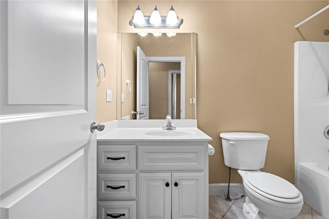 full bathroom with vanity, tile patterned floors, bathing tub / shower combination, and toilet