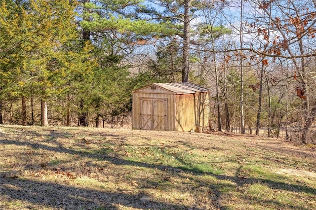 view of yard featuring a shed