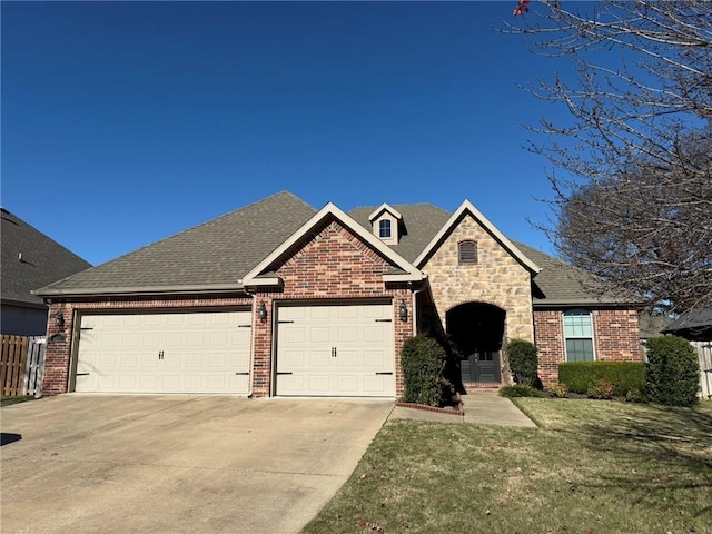 view of front of home featuring a garage and a front lawn