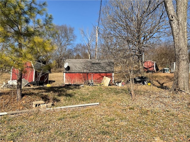 view of yard with an outbuilding