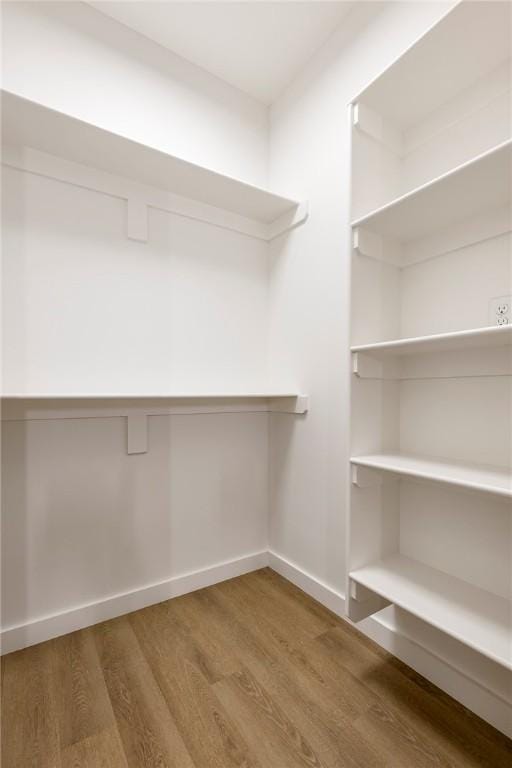 walk in closet with hardwood / wood-style flooring