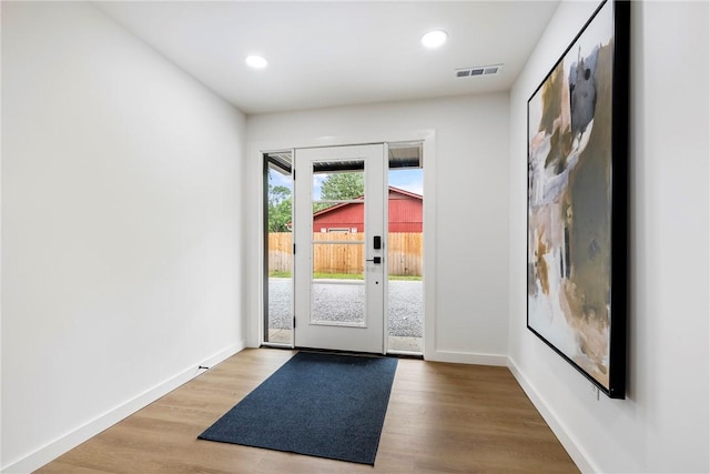 doorway featuring light wood-type flooring