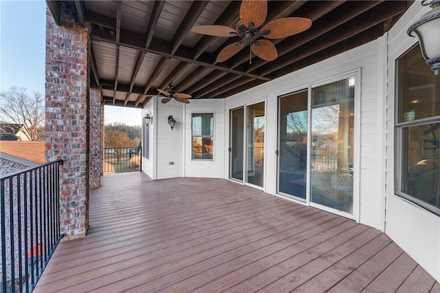 wooden deck with ceiling fan