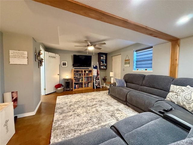 living room with ceiling fan