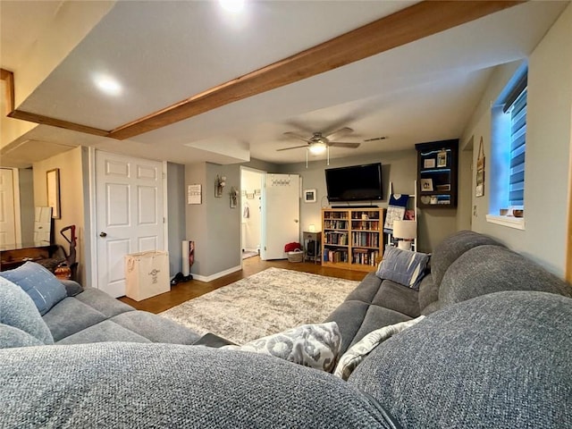 living room featuring ceiling fan