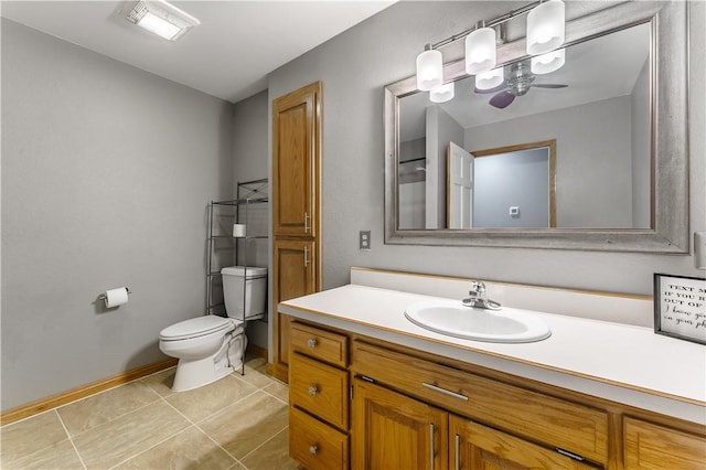 full bath featuring baseboards, vanity, toilet, and tile patterned floors