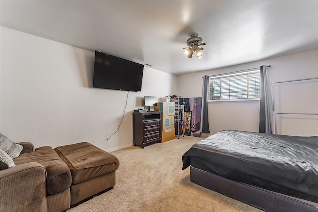 bedroom with light carpet