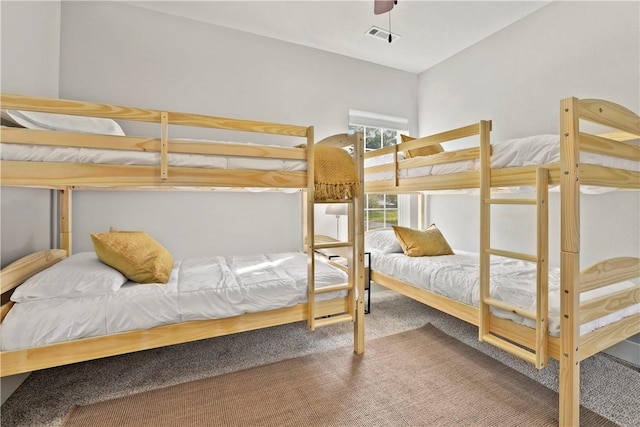 bedroom with carpet flooring and ceiling fan