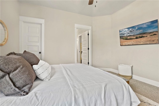 bedroom with carpet flooring and ceiling fan