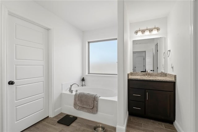 bathroom featuring vanity and a bath