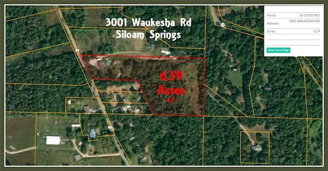 3001 Waukesha Rd, Siloam Springs, AR 72761 - aerial view of property's location with property boundaries highlighted