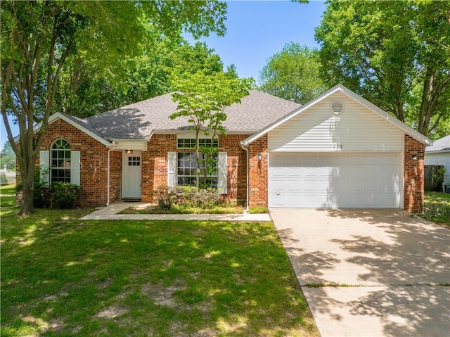 1678 Oxford Pl, Springdale, AR 72764 - view of front of home featuring a garage, concrete driveway, brick siding, a front yard, and roof with shingles