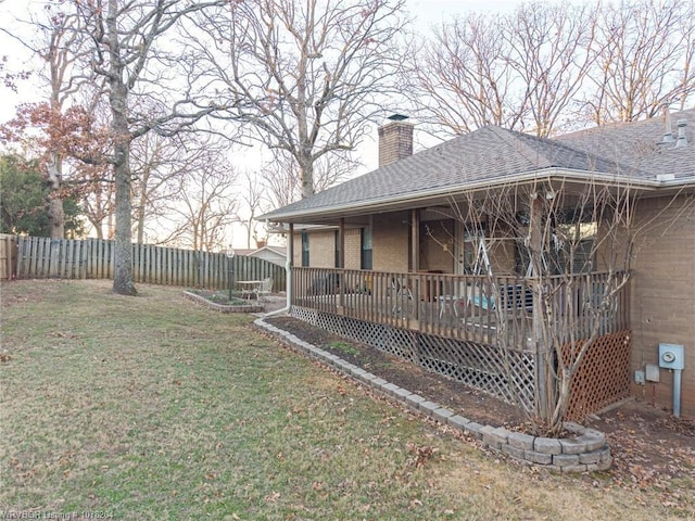 exterior space with a fenced backyard and a deck