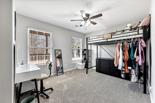 bedroom featuring carpet floors and ceiling fan