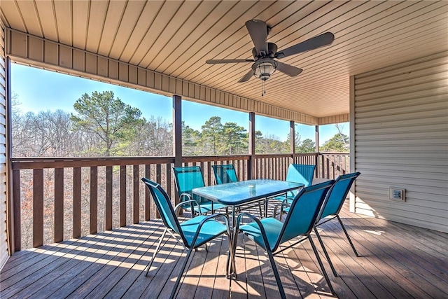 wooden deck with ceiling fan