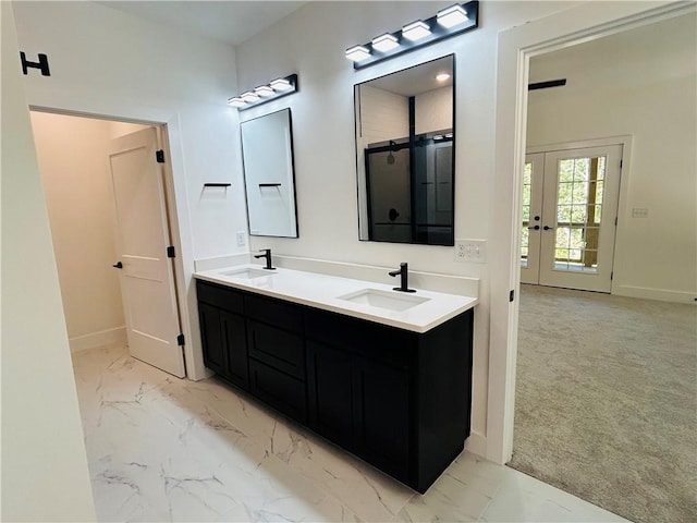 bathroom with vanity and walk in shower