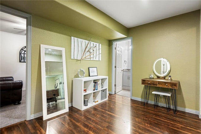 misc room with dark wood-type flooring