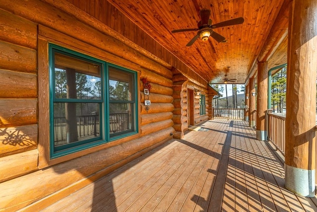 deck featuring ceiling fan and covered porch