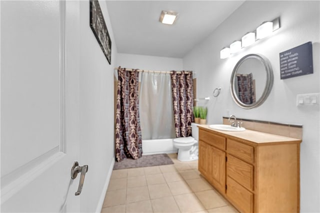 1408 N B St, Rogers, AR 72756 - full bathroom with vanity, toilet, shower / bathtub combination with curtain, and tile patterned floors