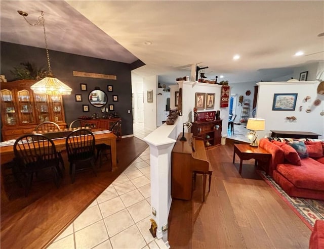 living room featuring light tile patterned floors